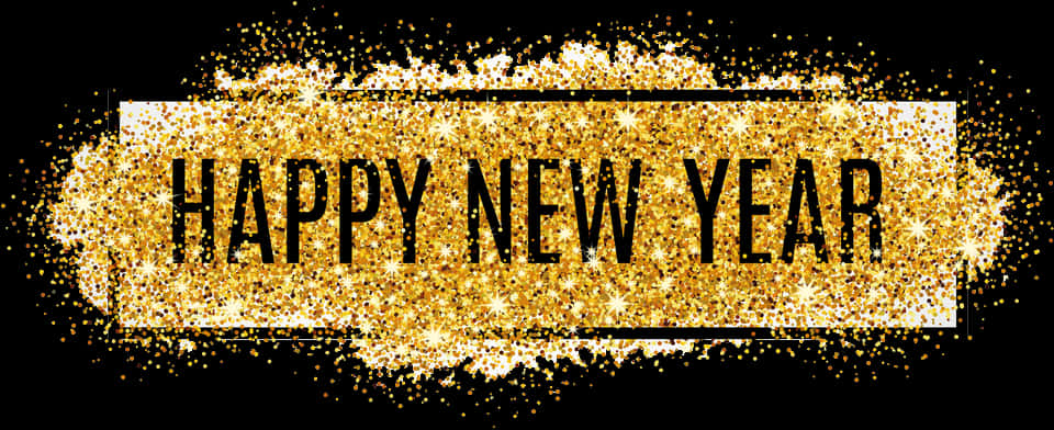 Golden Sparkle Happy New Year Banner PNG Image