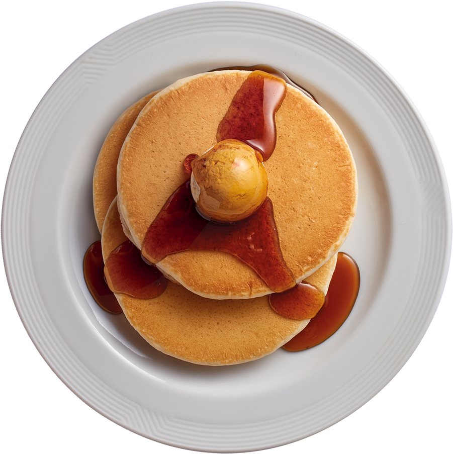 Golden Stack Pancakeswith Syrupand Butter Ball PNG Image