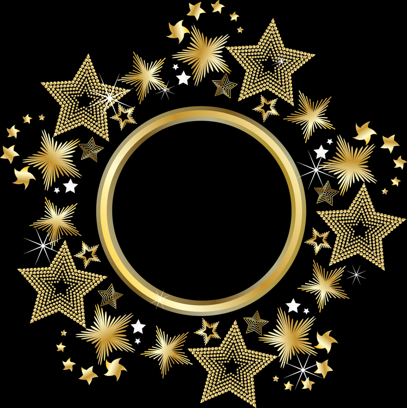 Golden Star Frameon Black Background PNG Image