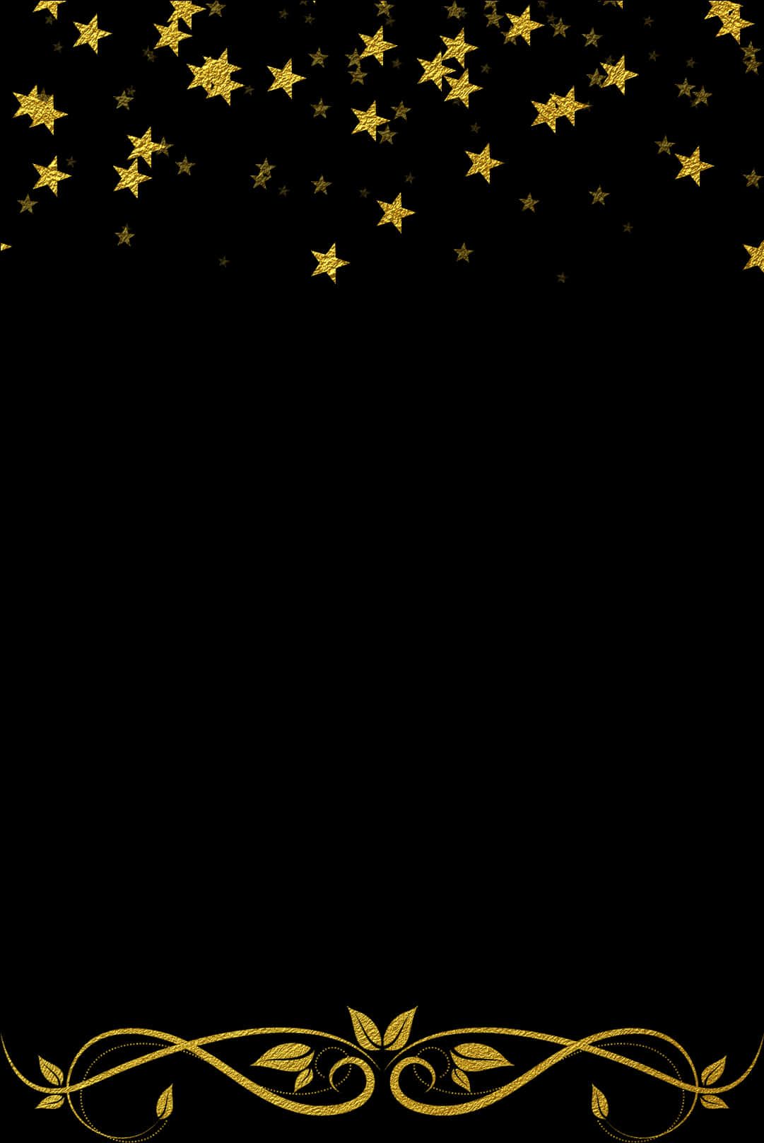 Golden Starsand Scroll Designon Black Background PNG Image