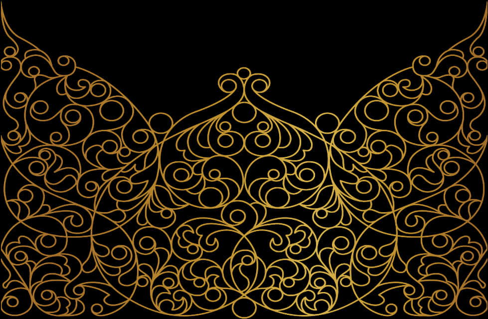 Golden Swirl Patternon Black Background PNG Image