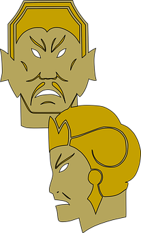 Golden Theatrical Masks Vector PNG Image