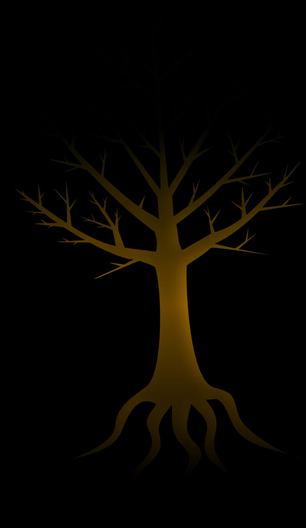 Golden Tree Silhouetteon Black Background PNG Image