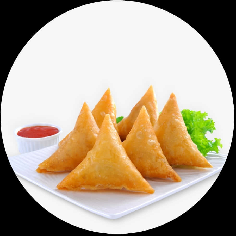 Golden Triangle Samosaswith Dipping Sauce PNG Image