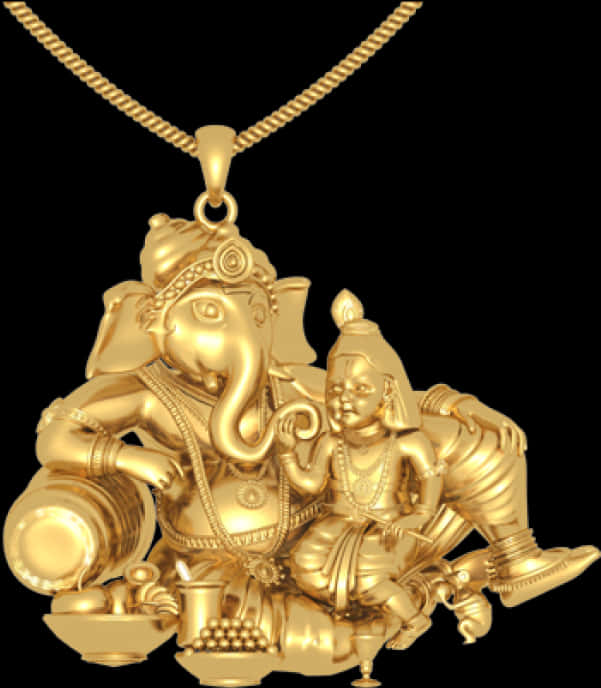 Golden Vinayagar Pendant Design PNG Image