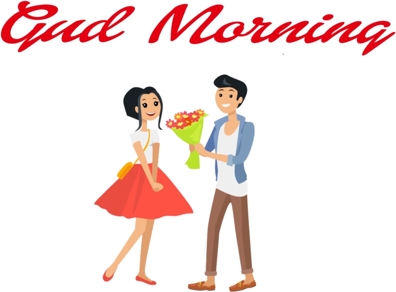 Good Morning Couplewith Flowers PNG Image