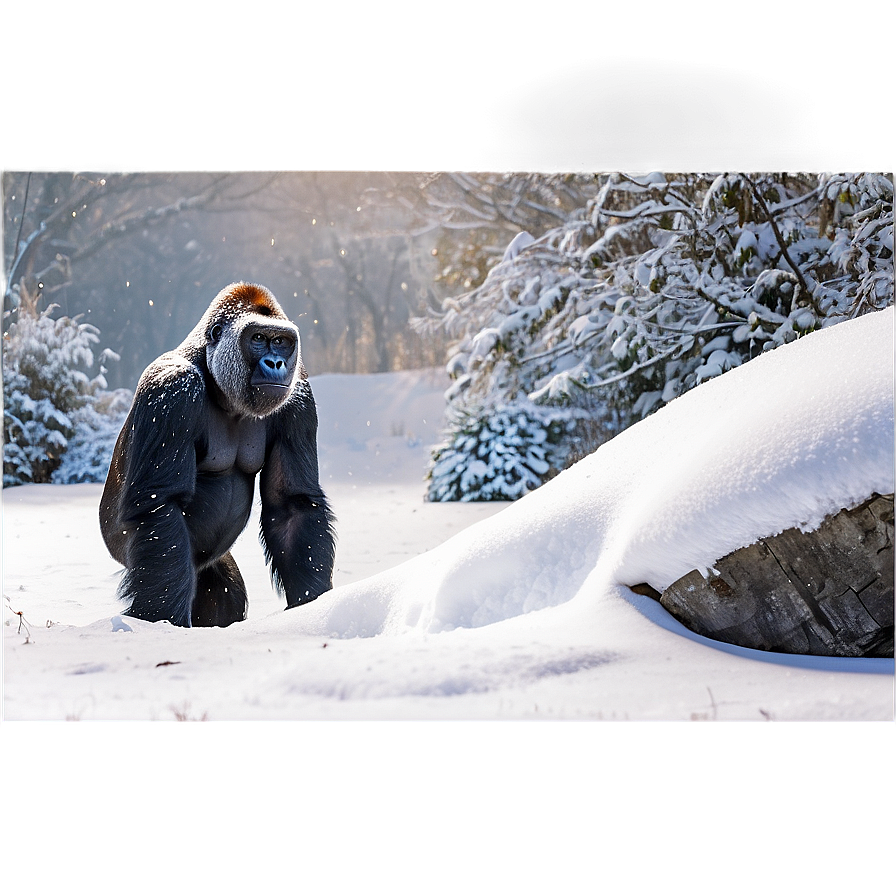 Gorilla In Snow Scene Png Ixc PNG Image