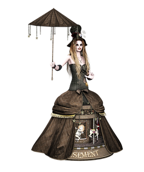 Gothic Doll Girlwith Parasol PNG Image