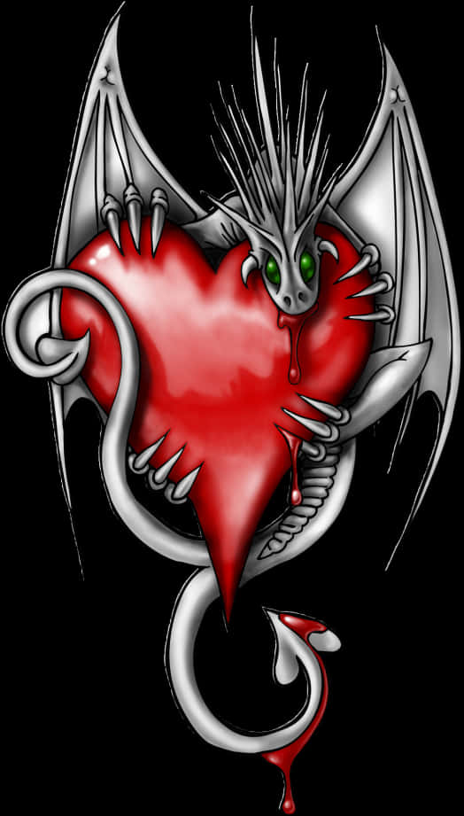 Gothic Dragon Heart Tattoo Design PNG Image