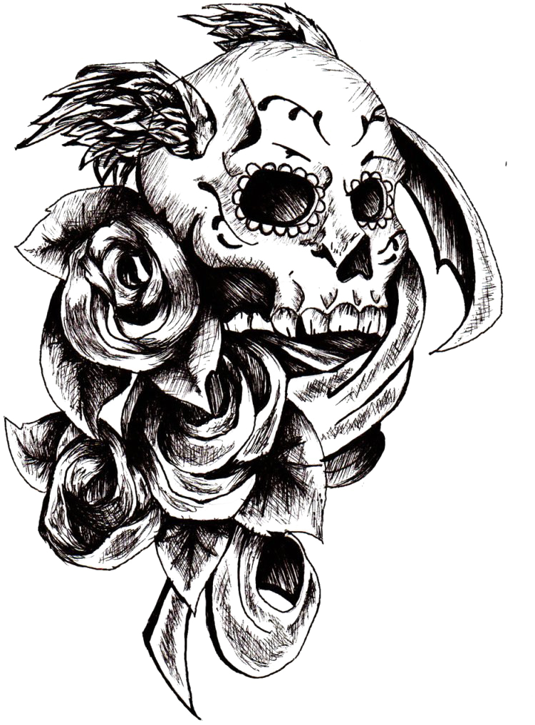 Gothic Skull Rose Tattoo Design PNG Image