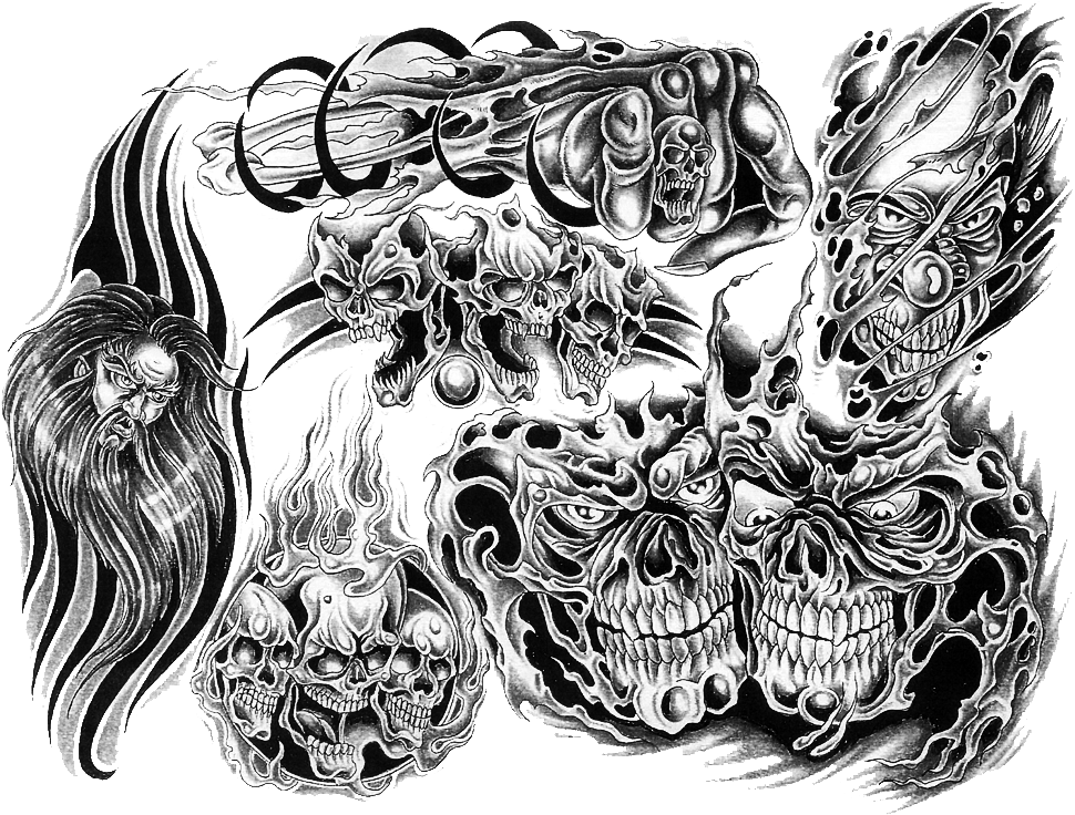 Gothic Skull Tattoo Design PNG Image