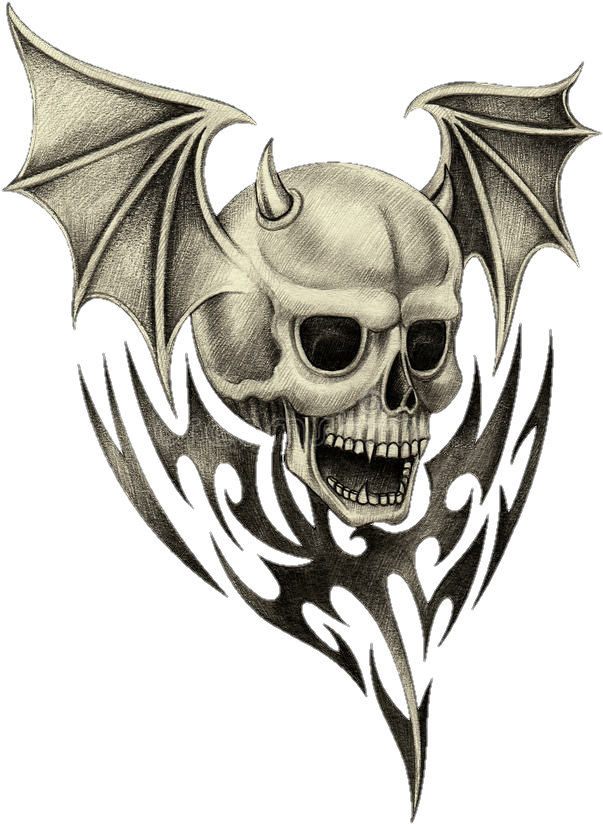 Gothic Skullwith Demon Wings PNG Image