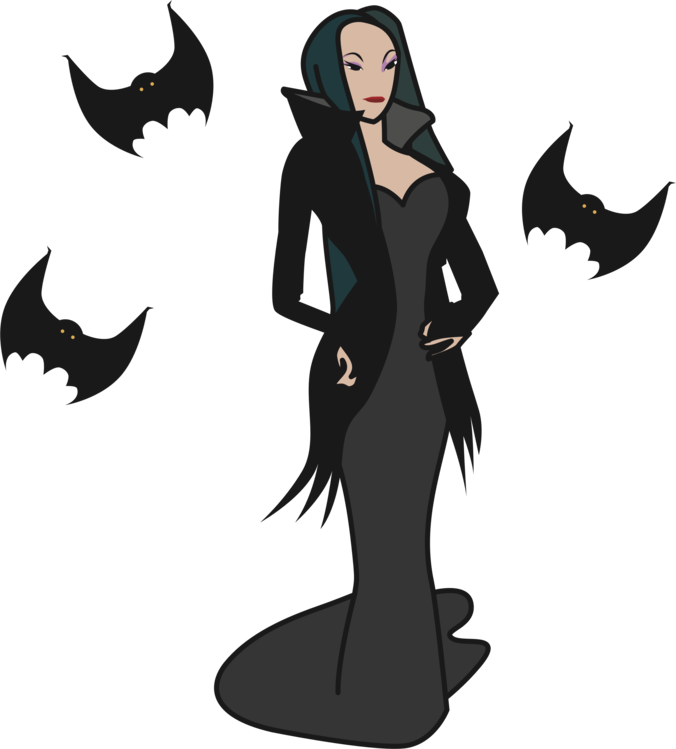 Gothic Vampire Cartoon Femalewith Bats PNG Image