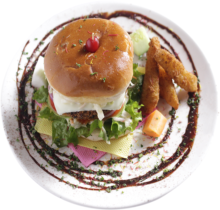 Gourmet Veggie Burger Plate PNG Image