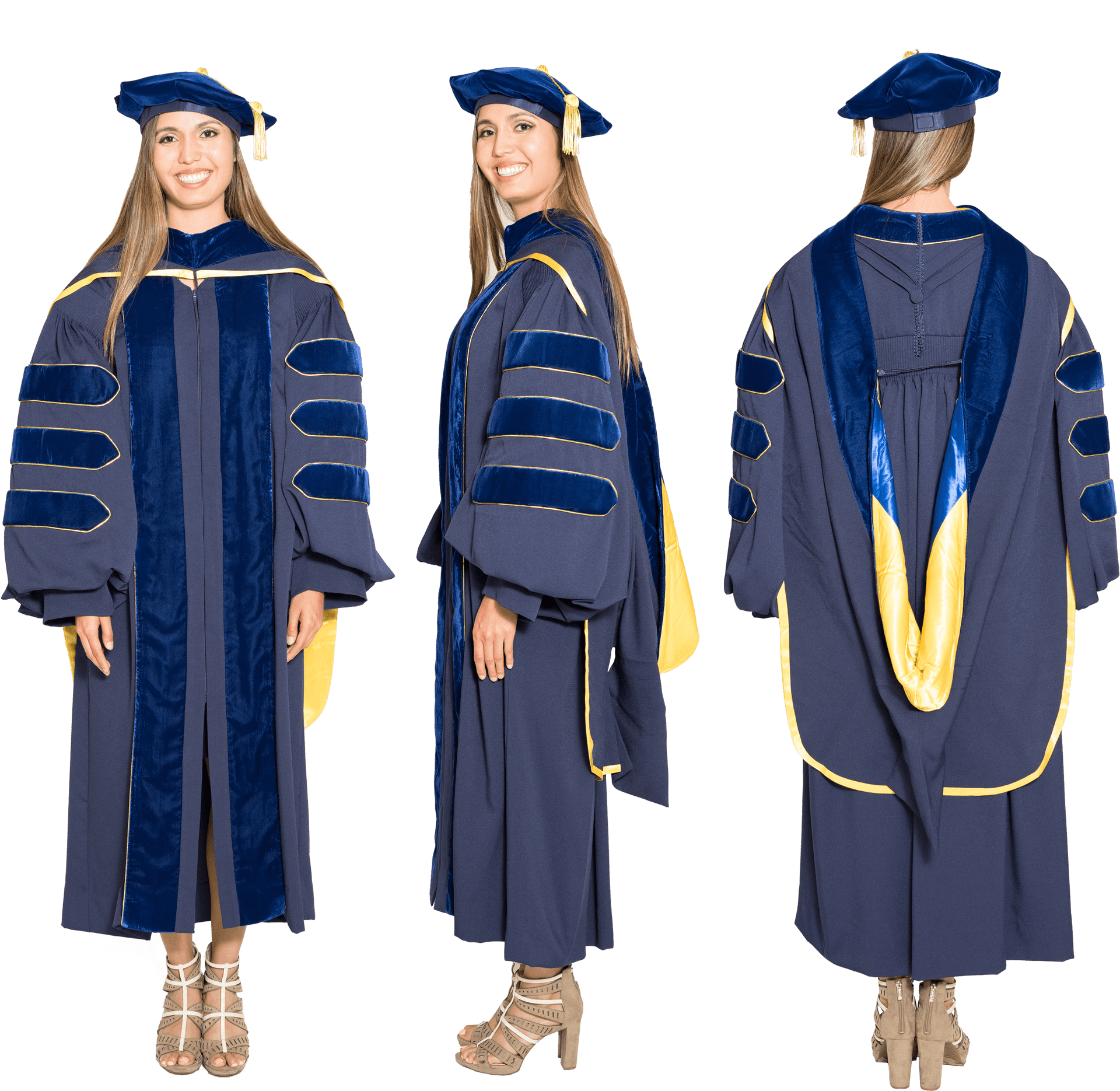 Graduatein Regalia Three Views PNG Image