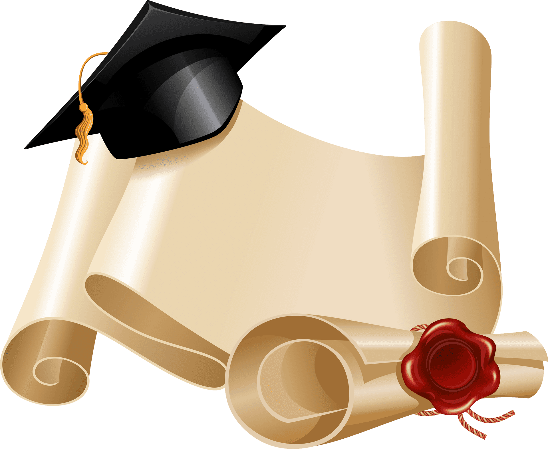 Graduation Capand Diploma Scroll PNG Image