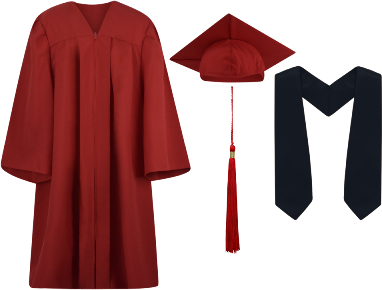 Graduation Capand Gown Set Red PNG Image