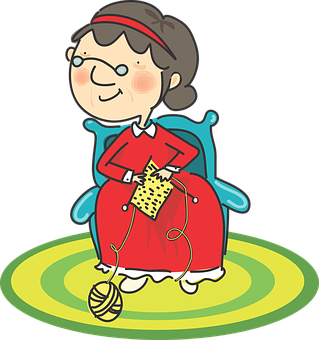 Grandmother Knitting Cartoon PNG Image