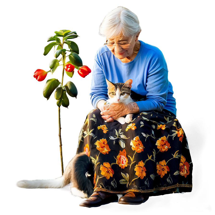 Grandmother With Cat Png Wvt74 PNG Image