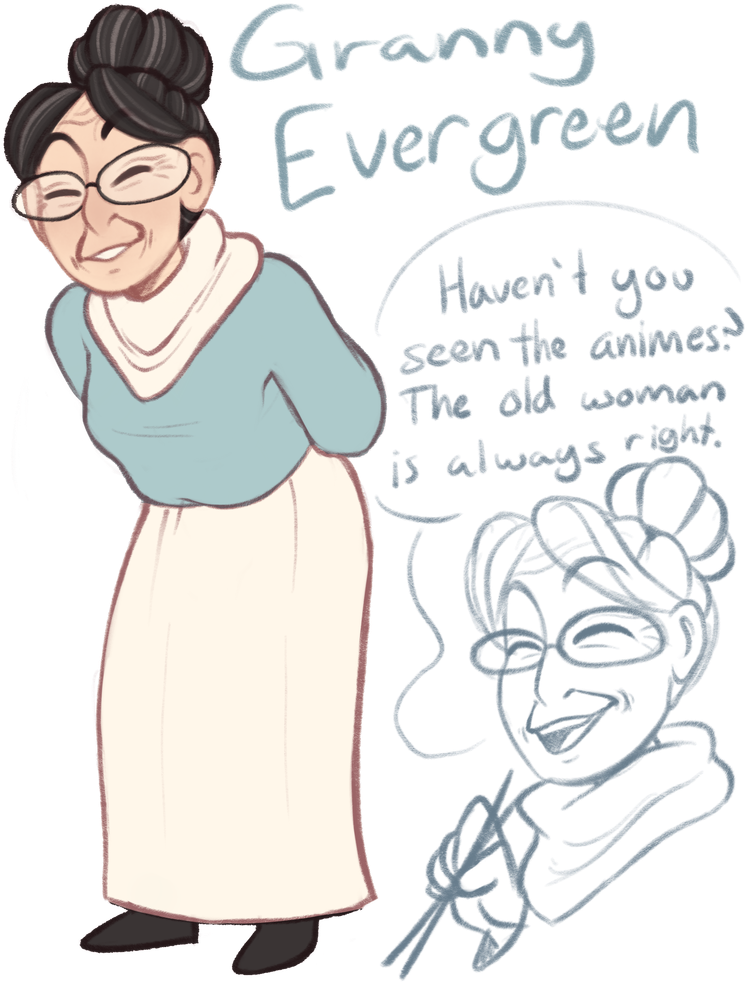 Granny Evergreen Cartoon PNG Image