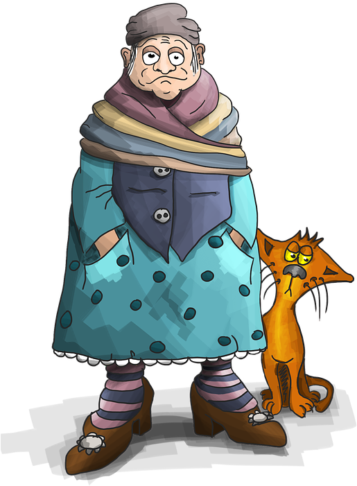 Grannyand Orange Cat Illustration PNG Image