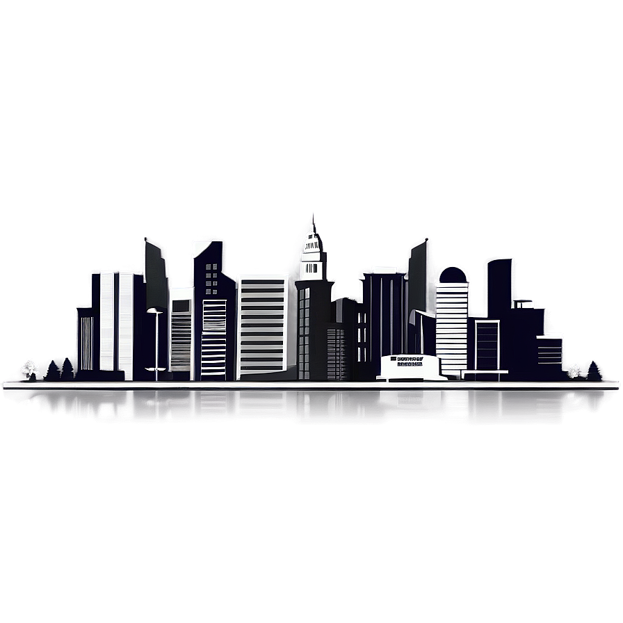 Grayscale City Skyline Png Jvq74 PNG Image