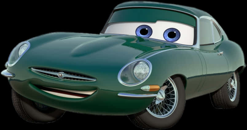 Green Animated Classic Car Character PNG Image