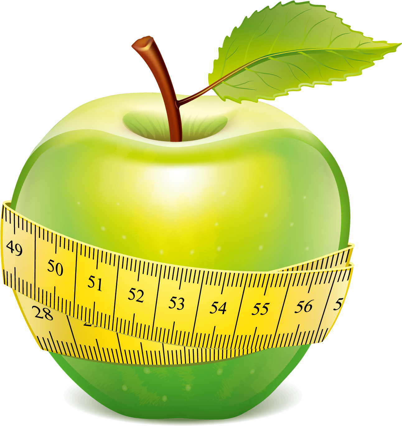 Green Apple With Measuring Tape PNG Image