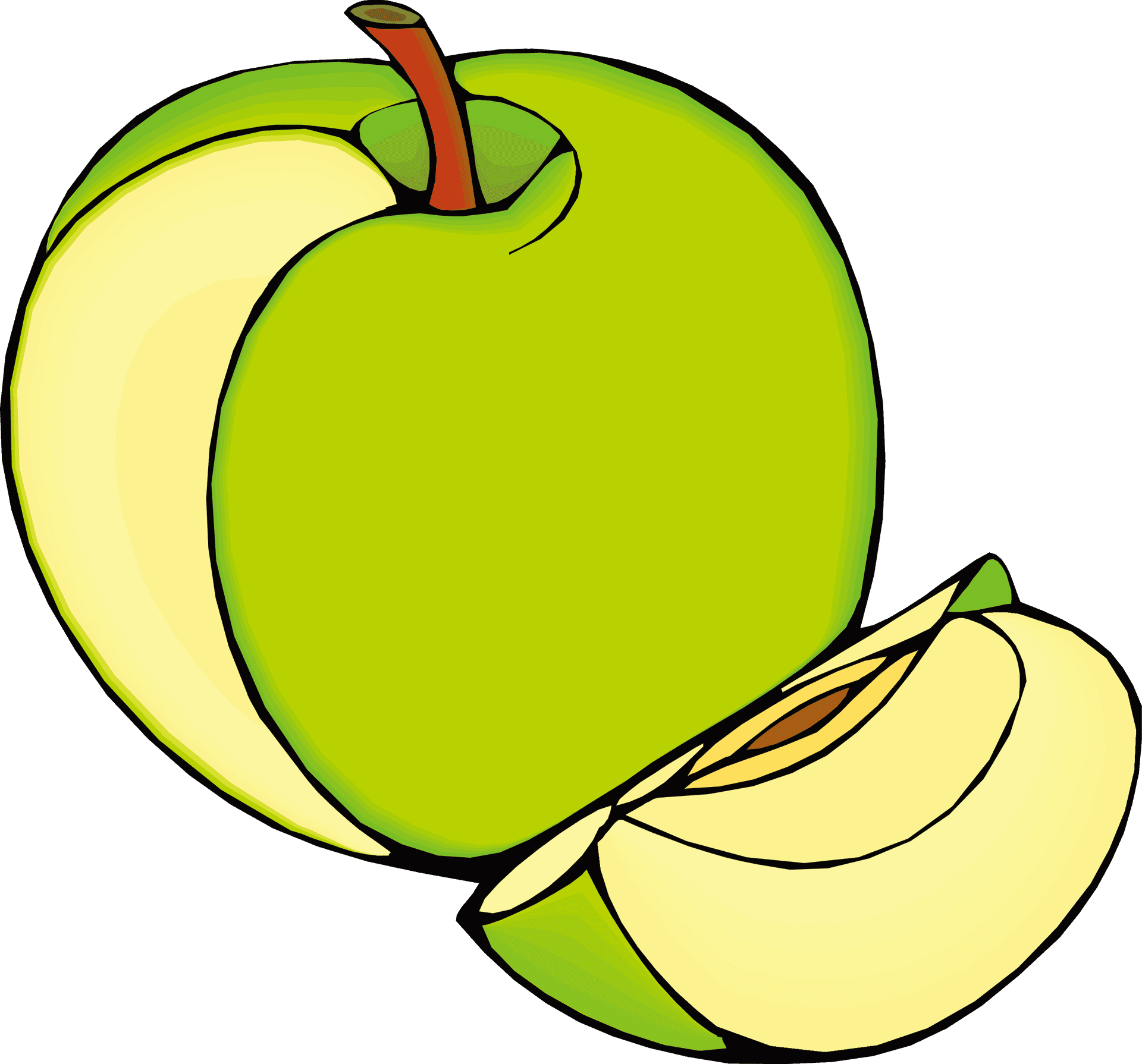 Green Appleand Slice Illustration PNG Image