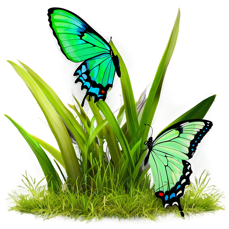 Green Butterfly In Grass Png Vnq PNG Image