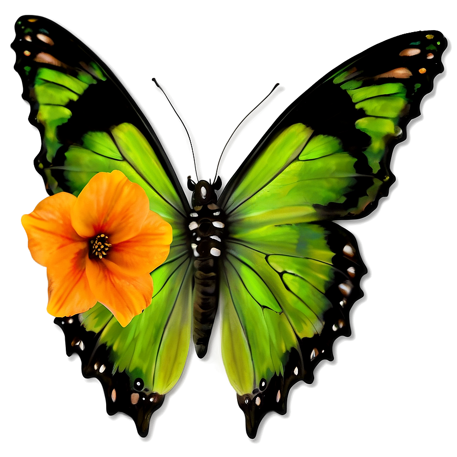 Green Butterfly On Flower Png 29 PNG Image