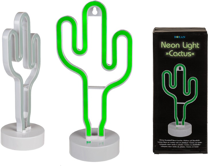 Green Cactus Neon Light PNG Image