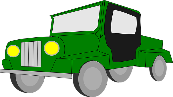 Green Cartoon Jeep Illustration PNG Image