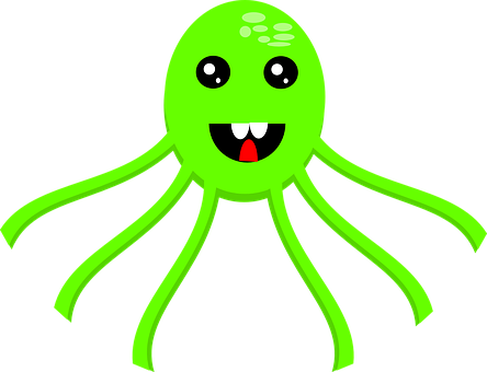 Green Cartoon Octopus PNG Image