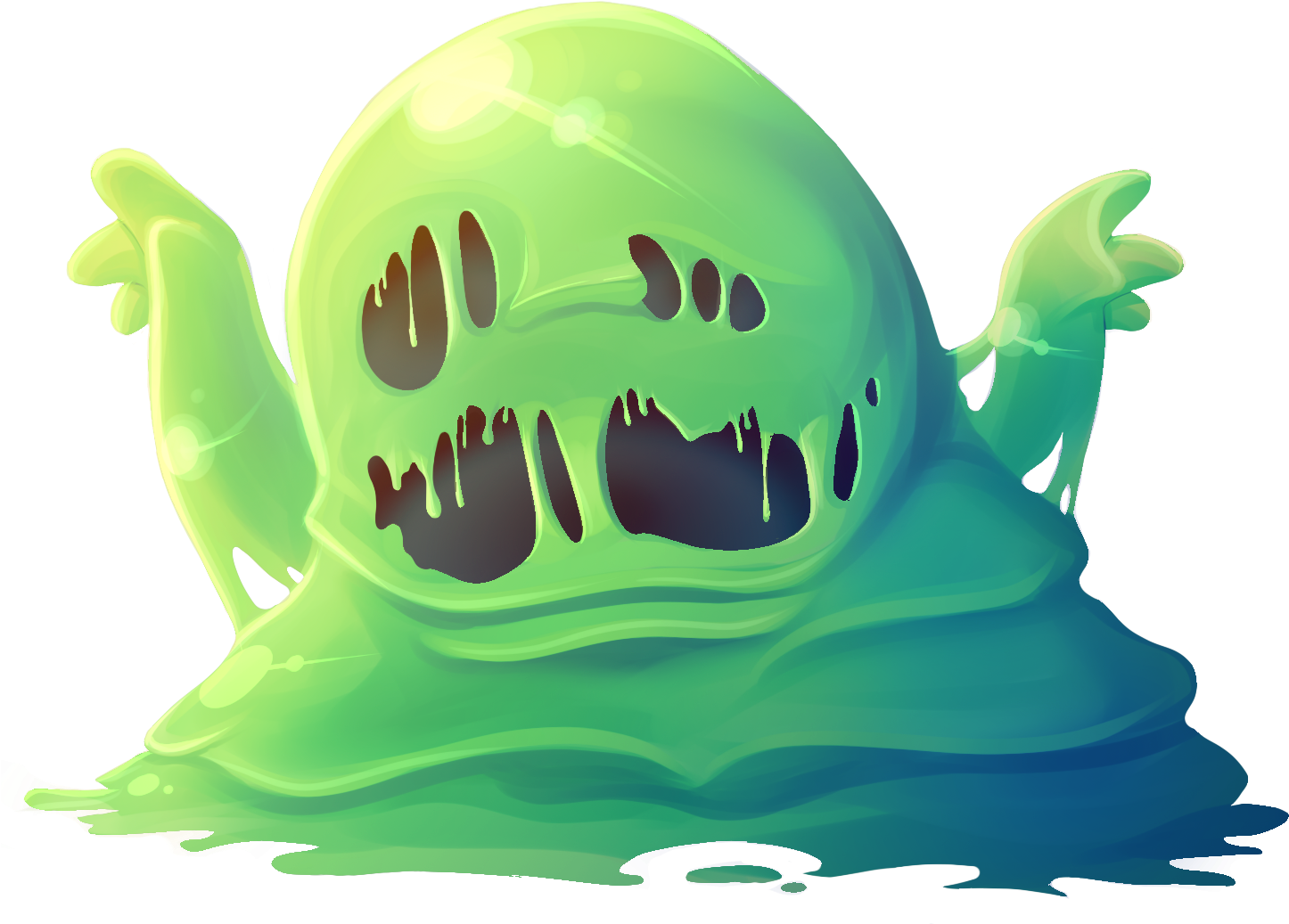 Green Cartoon Slime Creature PNG Image