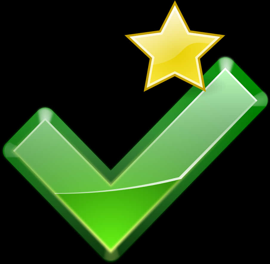 Green Checkmarkwith Gold Star PNG Image