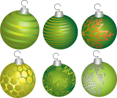 Green Christmas Ornaments Collection PNG Image