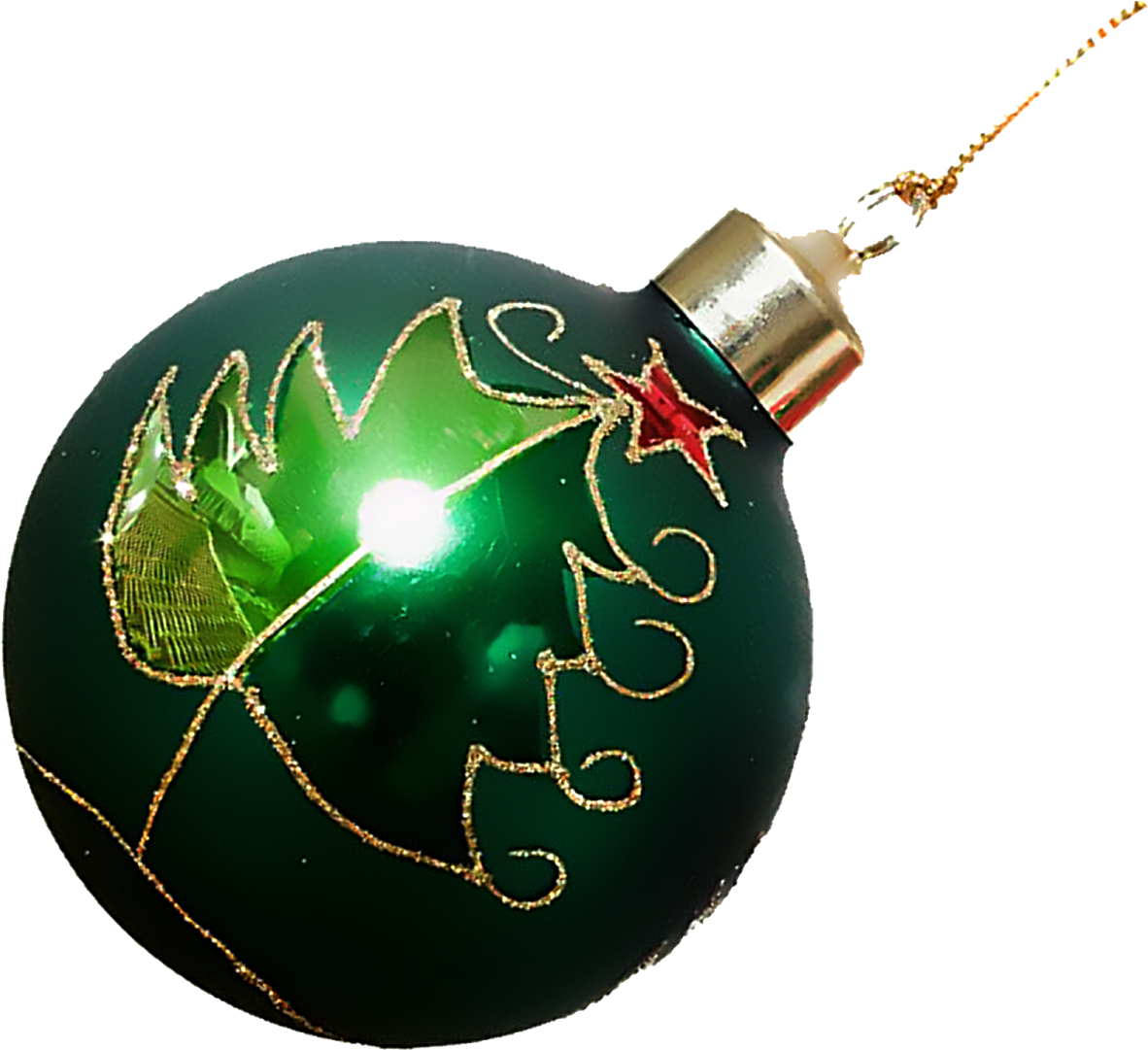 Green Christmas Ornamentwith Gold Decor PNG Image