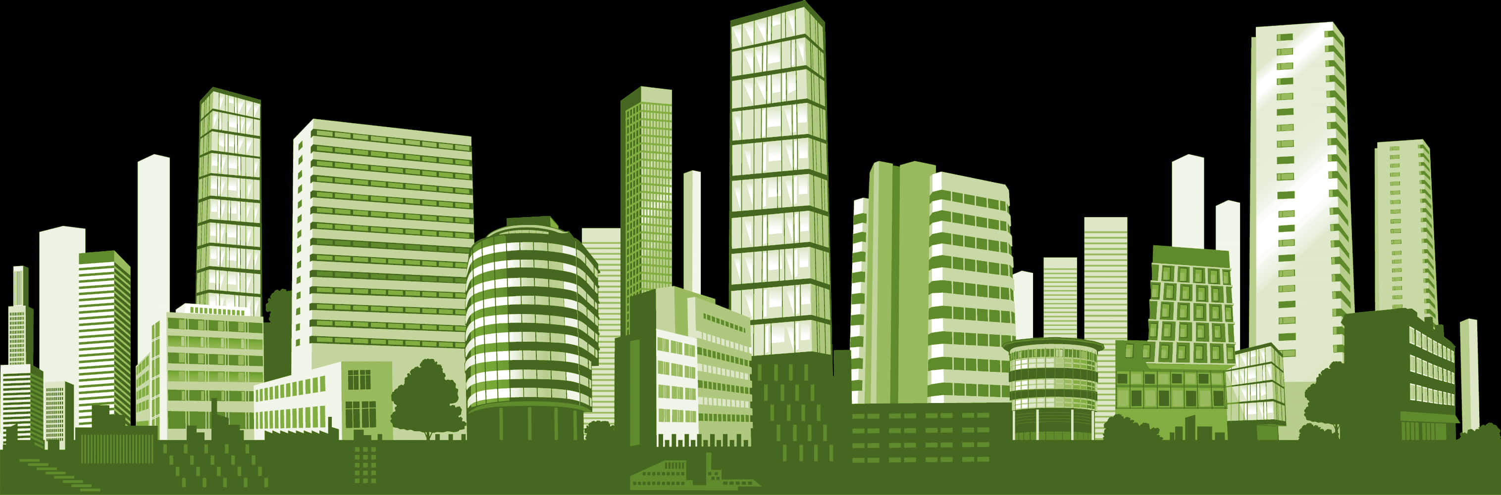 Green City Skyline Illustration PNG Image