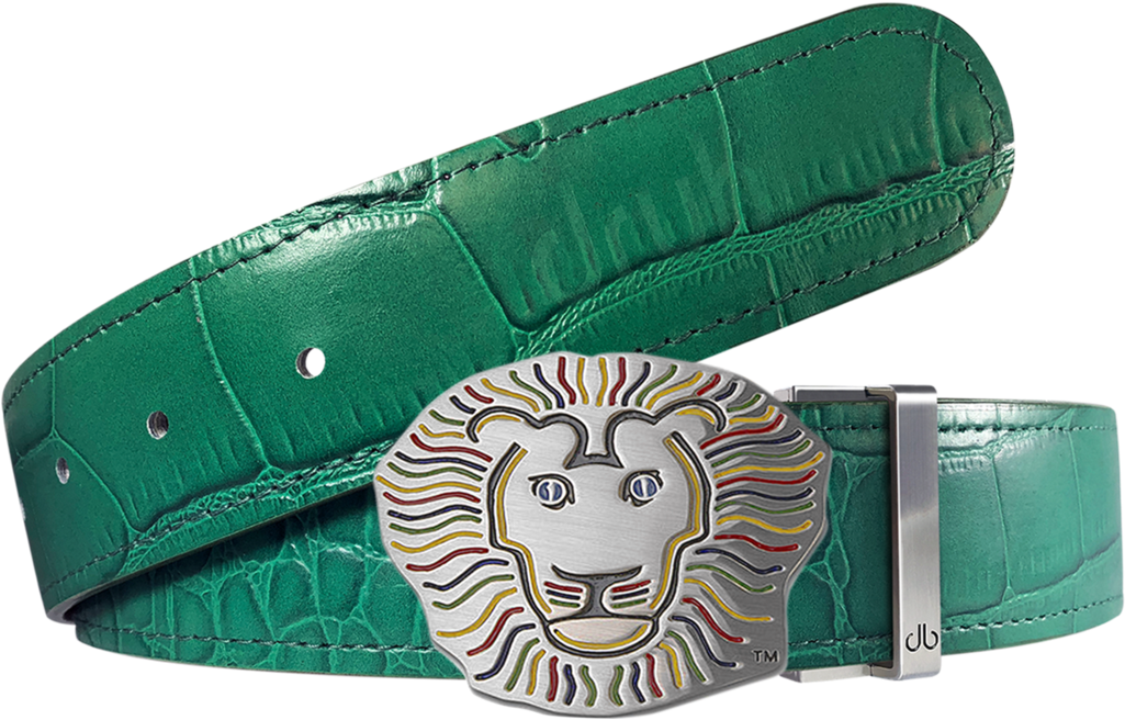 Green Crocodile Leather Beltwith Lion Buckle PNG Image