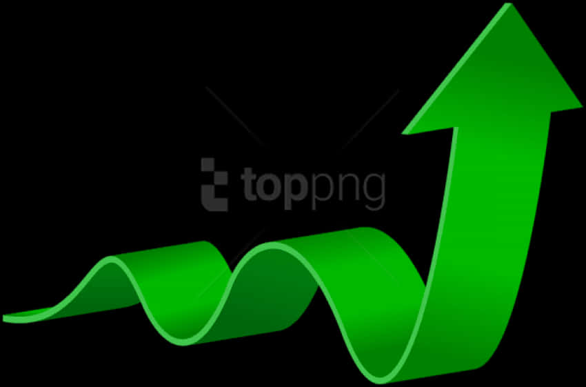 Green Curved Arrow Rising Upward PNG Image