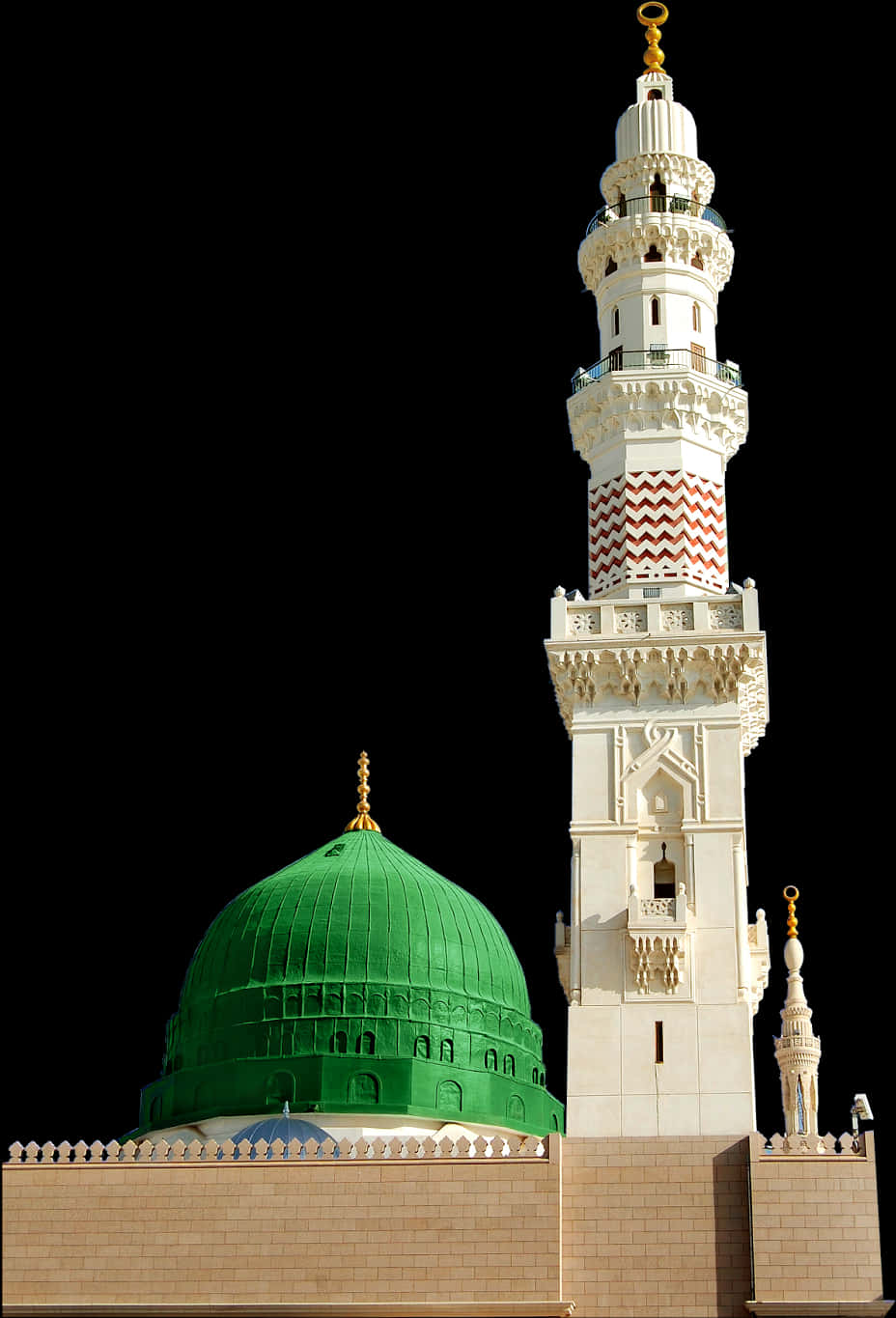 Green_ Dome_and_ Minaret_ Masjid_ Nabawi PNG Image