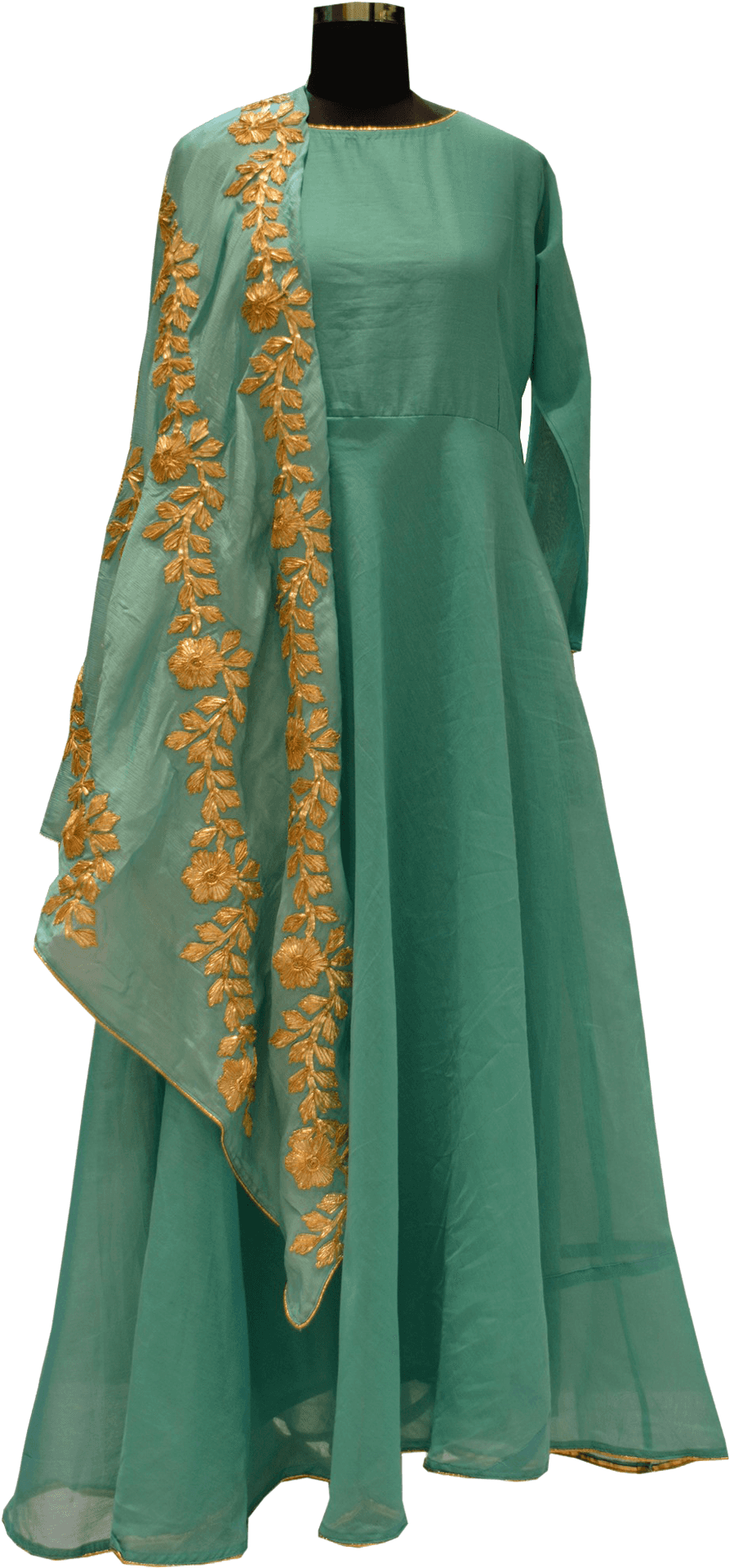 Green Embroidered Kurtiwith Dupatta PNG Image