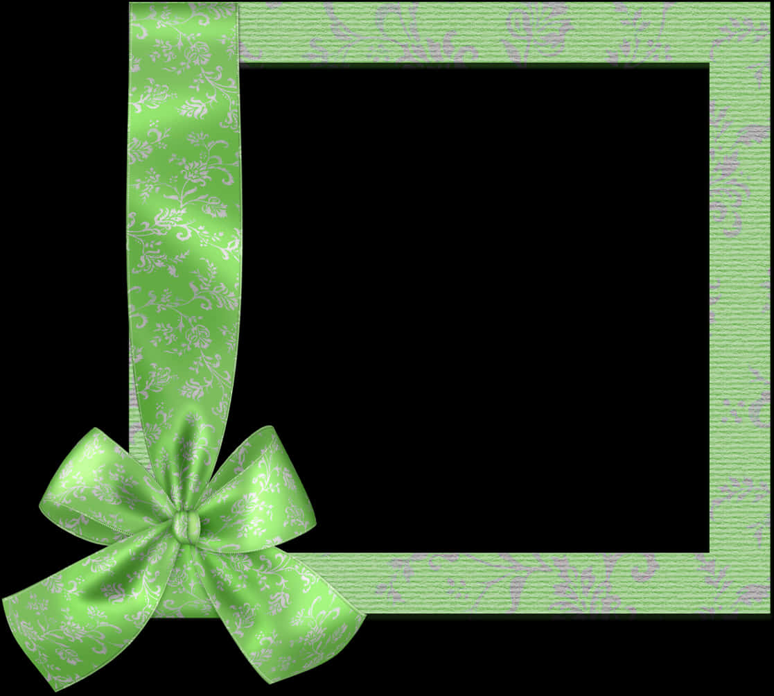 Green Floral Framewith Bow PNG Image