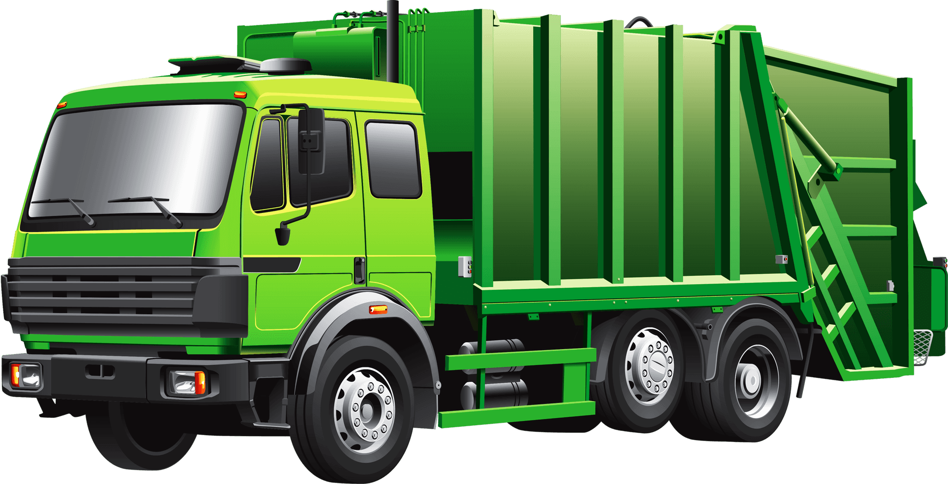 Green Garbage Truck Side View PNG Image