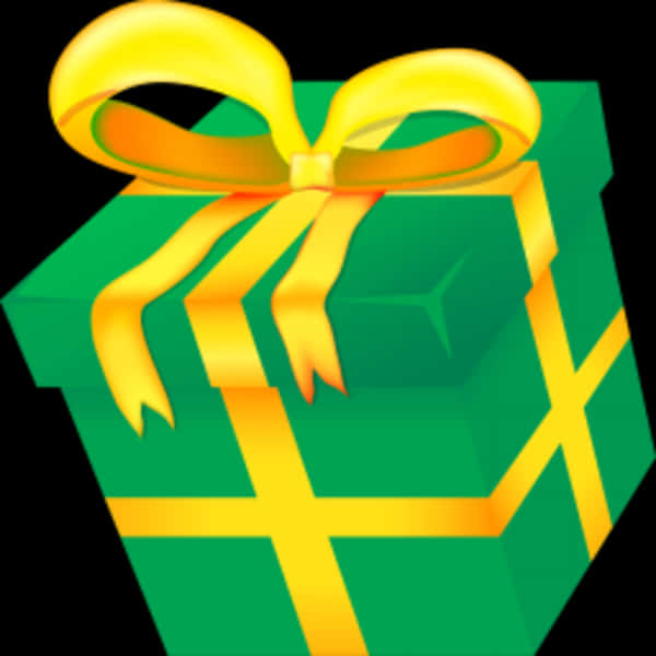 Green Gift Box Yellow Ribbon PNG Image