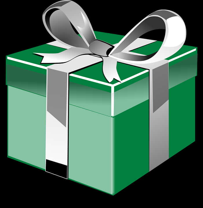 Green Gift Boxwith Silver Ribbon PNG Image