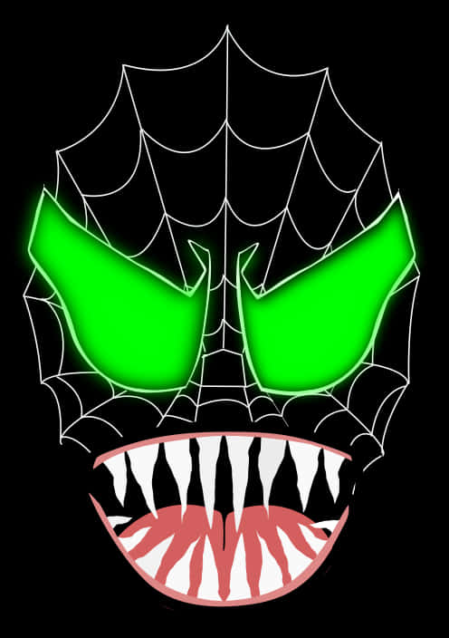 Green Glow Spiderman Face Art PNG Image