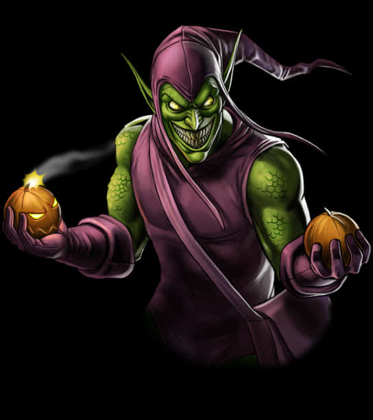 Green Goblin Holding Pumpkin Bombs PNG Image