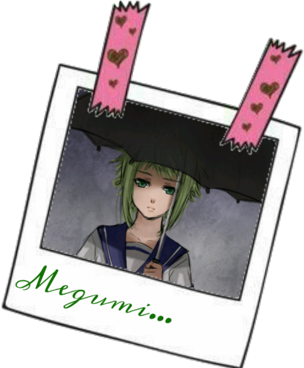 Green Haired Anime Character Polaroid PNG Image